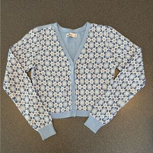 Hollister Blue and White Floral Cardigan
